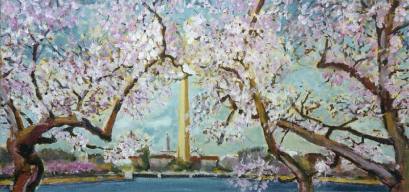 1983-華府廣場櫻花開 Cherry blooming  around Capital Hill  in Wash. D.C. (B)-1- 20X40'' oc-web-LL